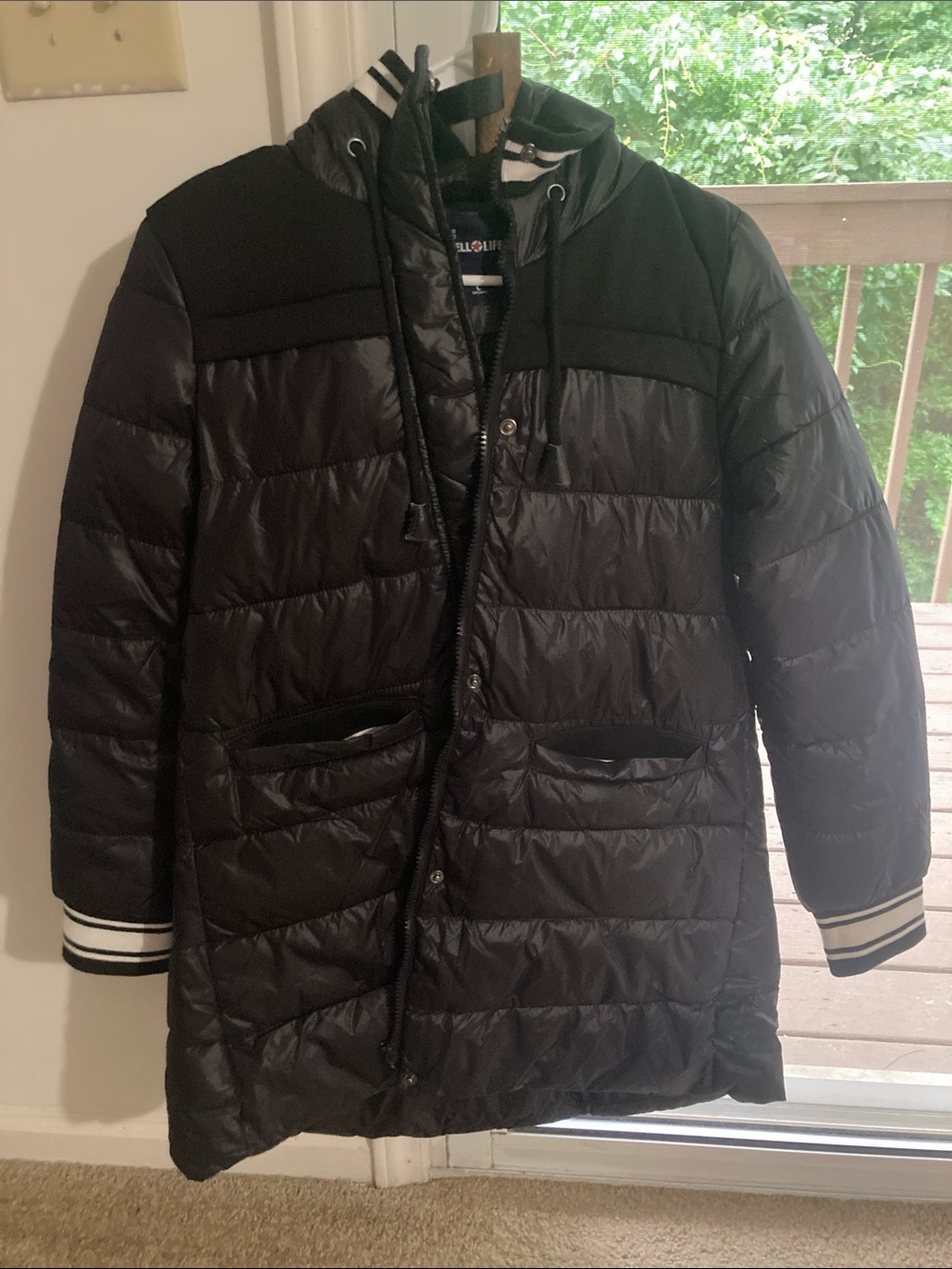 Women's Black Quilted Puffer Coat with Hood